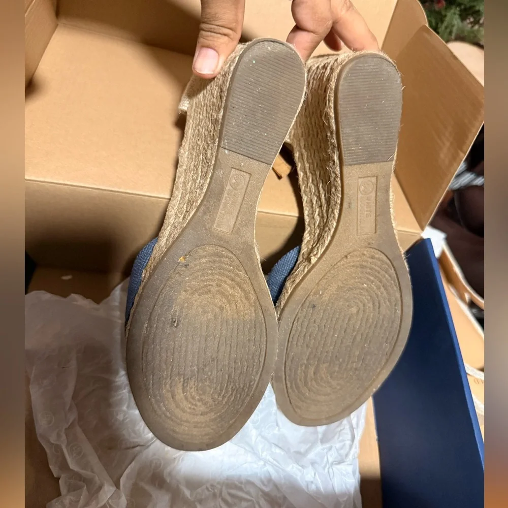 White Mountain Blue and Tan Espadrille Sandals - Picture 5 of 8